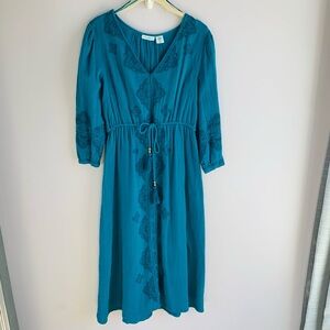 Lucky Brand Dress Teal Aqua Boho Paisley Cotton Flowy Vacation Summer EUC XS